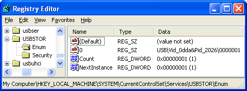 Regedit USBSTOR Key